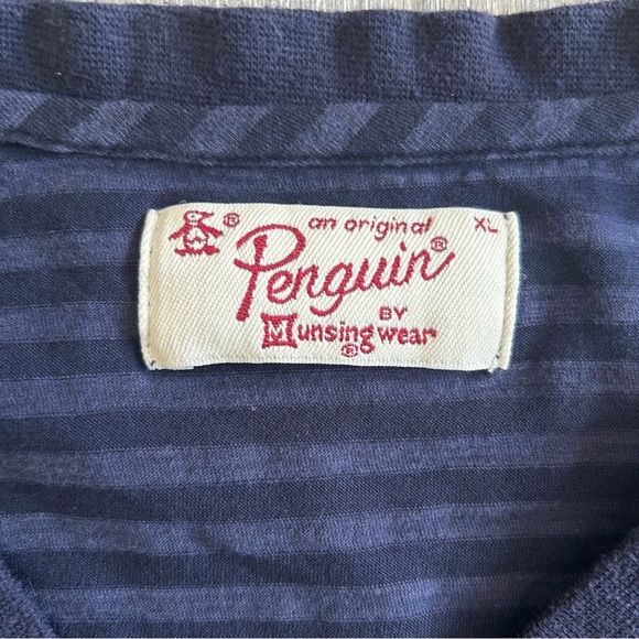Penguin Original Long Sleeve Striped V-Neck Shirt in Navy Blue Size XL - Picture 5 of 5